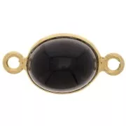 Intercalaire ovale en pierre gemme 13x8 mm - Argent 925 Doré Or fin - Onyx noir