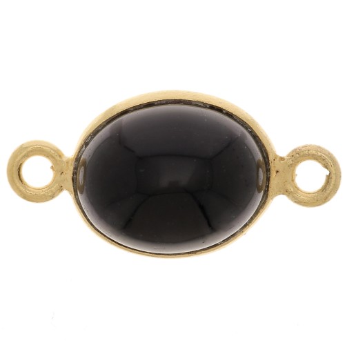 Intercalaire ovale en pierre gemme 13x8 mm - Argent 925 Doré Or fin - Onyx noir