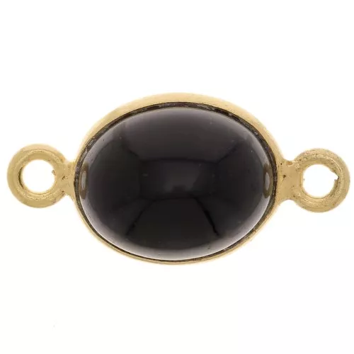 Intercalaire ovale en pierre gemme 13x8 mm - Argent 925 Doré Or fin - Onyx noir