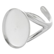 Bague serti cabochon fond plat 18x13 mm taille 52 à 58 - Argent 925 x1|raw }}
