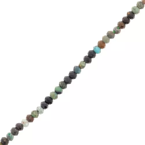 Perles rondelles aplaties facettées 3x2 mm en pierre gemme  - Turquoise x39cm
