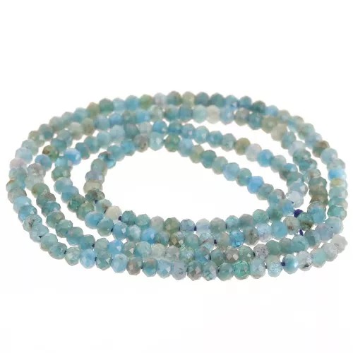 Perles rondelles aplaties facettées 3x2 mm en pierre gemme  - Apatite x39cm