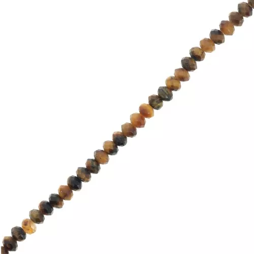Perles rondelles aplaties facettées 3x2 mm en pierre gemme - Oeil de tigre x39cm