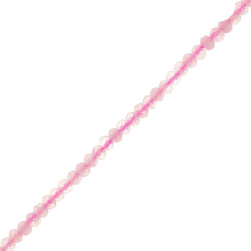 Perles rondelles aplaties facettées 3x2 mm en pierre gemme - Quartz rose x39cm