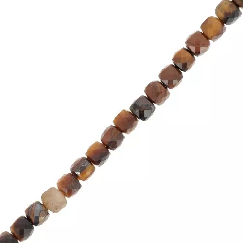 Perles cube facetté 4x4 mm en pierre gemme - Oeil de tigre x10