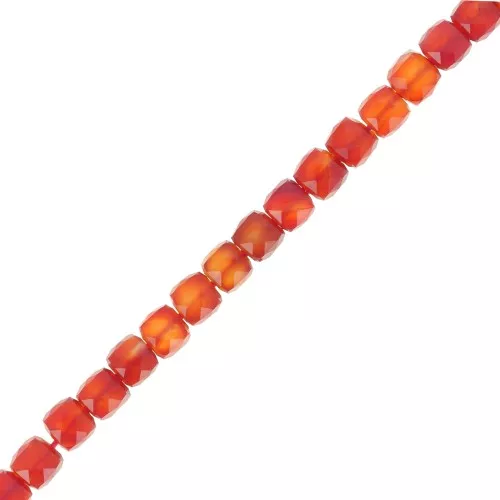 Perles cube facetté 4x4 mm en pierre gemme - Agate rouge x10