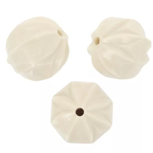 Perles rondes travaillées en résine opaque 10 mm - Ecru x10