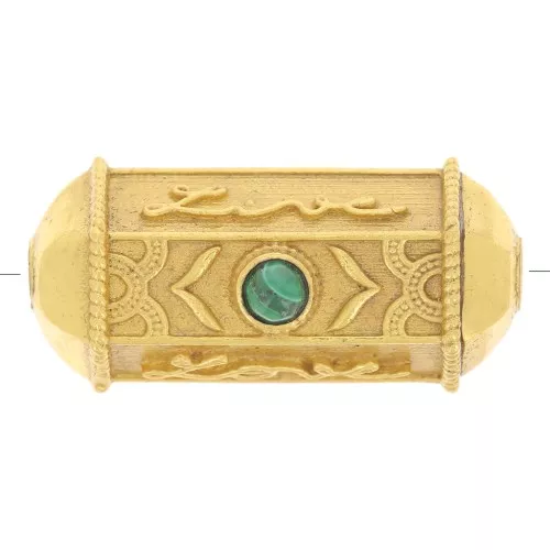 Perle cylindre exclu Perles&Co - imitation gemme 25x12 mm Doré Or fin - Malachite