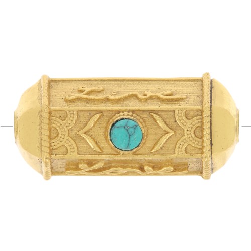 Perle cylindre exclu Perles&Co - imitation gemme 25x12 mm Doré Or fin - Turquoise