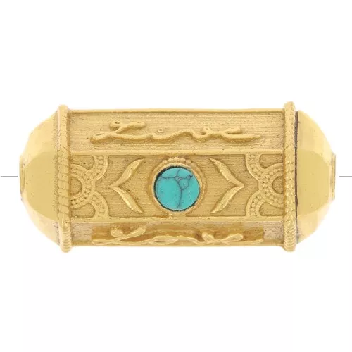 Perle cylindre exclu Perles&Co - imitation gemme 25x12 mm Doré Or fin - Turquoise
