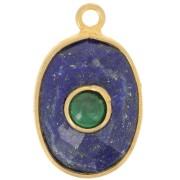 Pendentif ovale facetté 18.5x11.5 mm - Doré à l'or fin - Lapis lazuli - Malachite