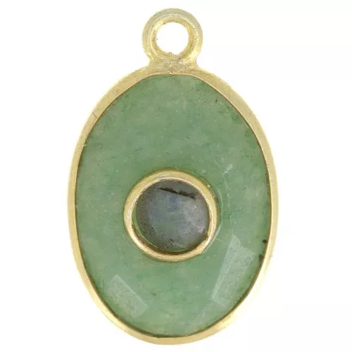 Pendentif ovale facetté 18x11 mm - Doré à l'or fin - Aventurine - Labradorite
