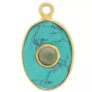 Pendentif ovale facetté 18.5x11.5mm Doré Or fin - imitation Turquoise - Aventurine