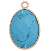 Pendentif ovale facetté 20.5x13mm Doré Or fin - imitation Turquoise - Aventurine