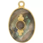 Pendentif ovale facetté 20x13 mm avec serti - Doré à l'or fin - Labradorite x1