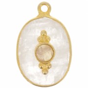 Pendentif ovale facetté 20x13 mm avec serti - Doré à l'or fin - Pierre de lune x1