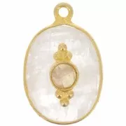 Pendentif ovale facetté 20x13 mm avec serti - Doré à l'or fin - Pierre de lune x1