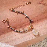 Pendentif ovale facetté 20x13 mm avec serti - Doré à l'or fin - Pierre de lune x1