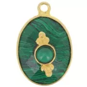 Pendentif ovale facetté 20x13mm avec serti - Doré à l'or fin - Imitation Malachite
