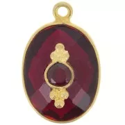 Pendentif ovale facetté 20x13 mm avec serti - Doré à l'or fin - Grenat x1