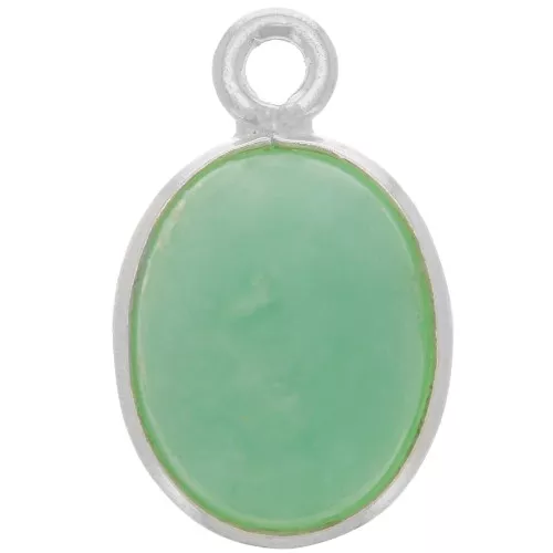 Breloque ovale pierre gemme 14x9 mm - Argent 925 - Chrysoprase x1