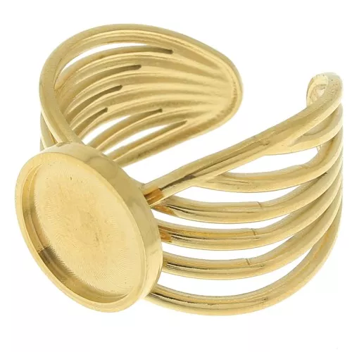 Bague large multirangs - réglable - pour cabochon fond plat 10 mm - Acier inoxydable 304 Doré x1