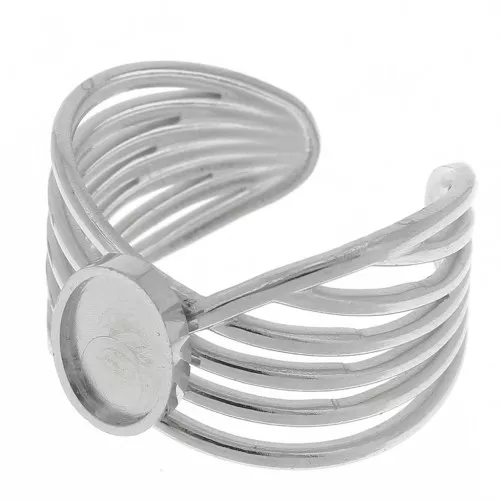 Bague large multirangs - réglable - pour cabochon fond plat 8x6 mm - Acier inoxydable 304 x1