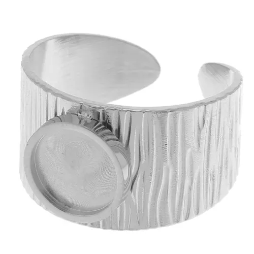 Bague large striée réglable pour cabochon fond plat 8 mm - Acier inoxydable 304 x1