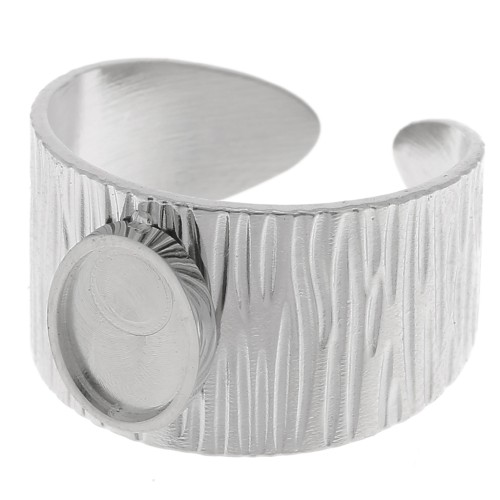 Bague large striée réglable pour cabochon fond plat 8x6 mm - Acier inoxydable 304 x1