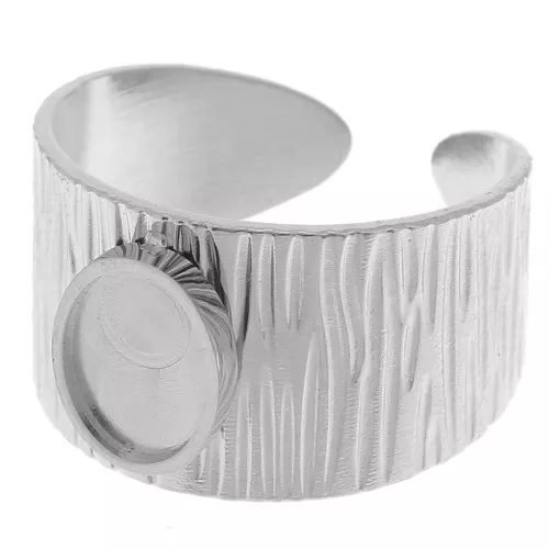 Bague large striée réglable pour cabochon fond plat 8x6 mm - Acier inoxydable 304 x1