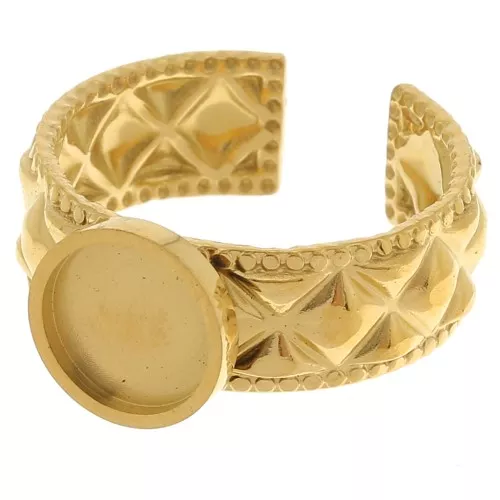 Bague texturée réglable pour cabochon fond plat 8 mm - Acier inoxydable 304 Doré