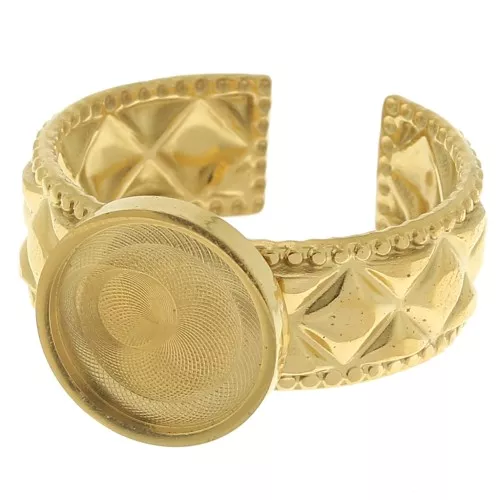 Bague texturée réglable pour cabochon fond plat 10 mm - Acier inoxydable 304 Doré