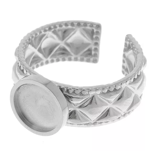 Bague texturée réglable pour cabochon fond plat 8 mm - Acier inoxydable 304 x1