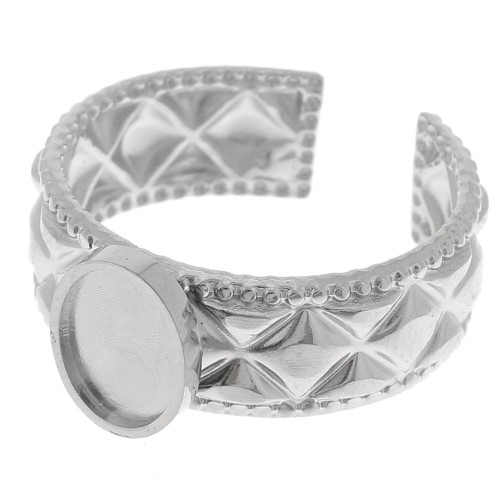 Bague texturée réglable pour cabochon fond plat 8x6 mm - Acier inoxydable 304 x1