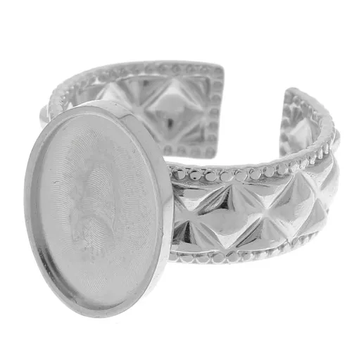 Bague texturée réglable pour cabochon fond plat 14x10 mm - Acier inoxydable 304 x1