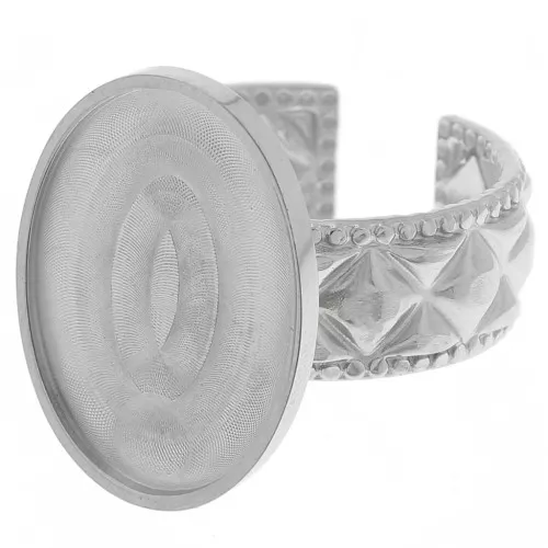 Bague texturée réglable pour cabochon fond plat 18x13 mm - Acier inoxydable 304 x1