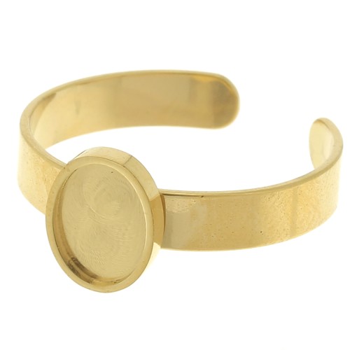 Bague fine réglable pour cabochon fond plat 8x6 mm - Acier inoxydable 304 Doré x1