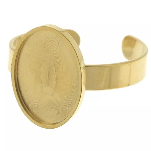 Bague fine réglable pour cabochon fond plat 14x10 mm - Acier inoxydable 304 Doré