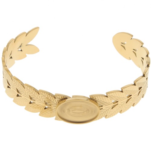 Bracelet jonc feuille de laurier réglable 15x160 mm - cabochon 18x13mm - Acier inox 304 Doré