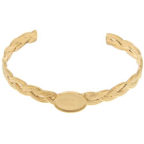 Bracelet jonc tressé réglable 8x160mm pour cabochon 14x10 mm - Acier inox 304 Doré