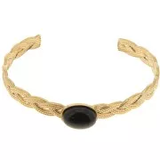 Bracelet jonc tressé réglable 8x160mm pour cabochon 14x10 mm - Acier inox 304 Doré