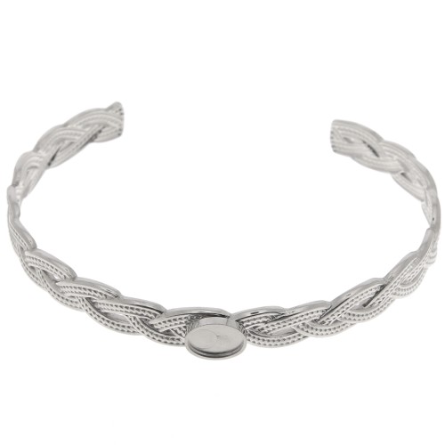 Bracelet jonc tressé réglable 8x160 mm pour cabochon 8x6 mm - Acier inox 304