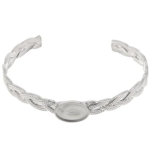 Bracelet jonc tressé réglable 8x160mm pour cabochon 14x10 mm - Acier inox 304