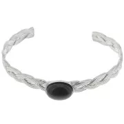 Bracelet jonc tressé réglable 8x160mm pour cabochon 14x10 mm - Acier inox 304