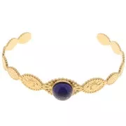 Bracelet jonc ovale motif soleil - réglable 12x155 mm pour cabochon 10 mm - Acier inox 304 Doré