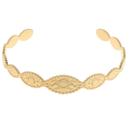 Bracelet jonc ovale motif soleil - réglable 12x155 mm Acier inoxydable 304 Doré x1