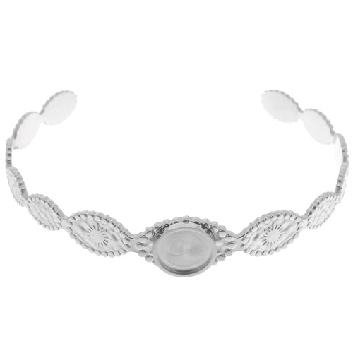 Bracelet jonc ovale motif soleil - réglable 12x155 mm pour cabochon 10 mm - Acier inoxydable 304