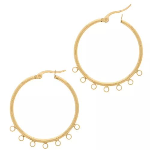 Créoles 34 mm avec 7 anneaux fermés - Acier inoxydable 201 Doré x2