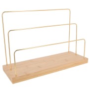 Porte bijoux - Présentoir à bijoux 3 niveaux 24x33 cm en bambou et métal doré x1|raw }}