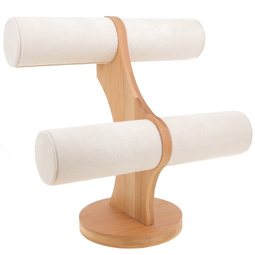 Porte bijoux - présentoir à bijoux pour bracelets 24x24 cm bambou et suédine Beige